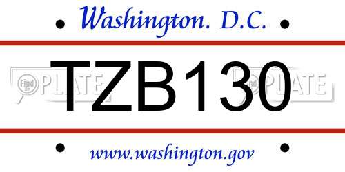 TZB130 District Of Columbia License Plate