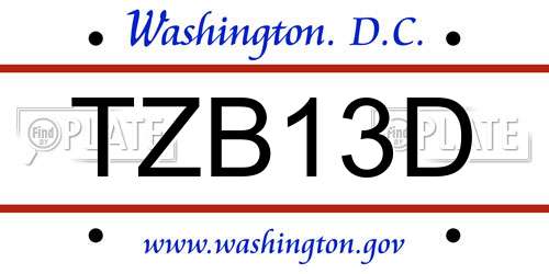 TZB13D District Of Columbia License Plate