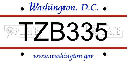 TZB335 District Of Columbia License Plate