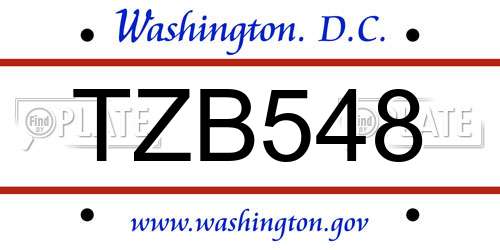 TZB548 District Of Columbia License Plate