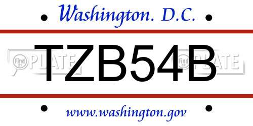 TZB54B District Of Columbia License Plate