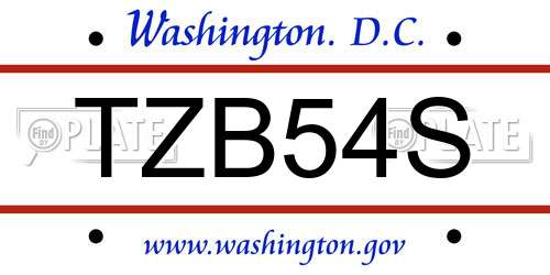 TZB54S District Of Columbia License Plate