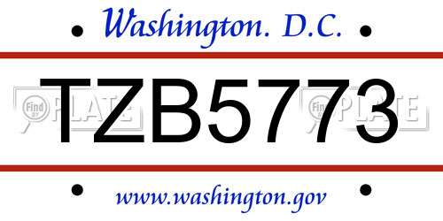 TZB5773 District Of Columbia License Plate