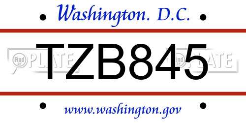 TZB845 District Of Columbia License Plate