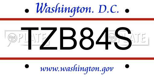 TZB84S District Of Columbia License Plate
