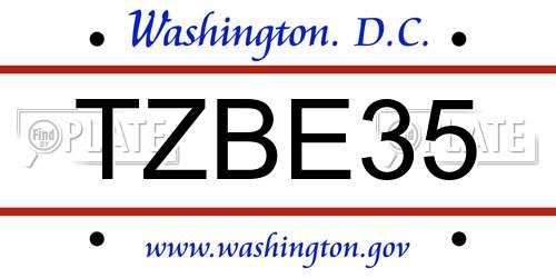 TZBE35 District Of Columbia License Plate