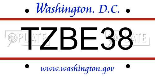 TZBE38 District Of Columbia License Plate