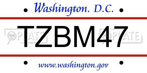 TZBM47 District Of Columbia License Plate