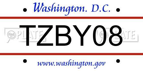 TZBY08 District Of Columbia License Plate