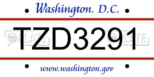 TZD3291 District Of Columbia License Plate