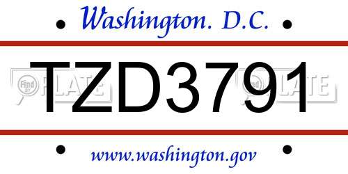 TZD3791 District Of Columbia License Plate