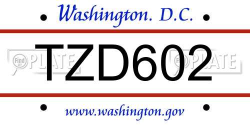 TZD602 District Of Columbia License Plate