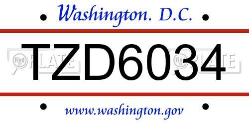 TZD6034 District Of Columbia License Plate