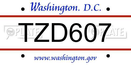 TZD607 District Of Columbia License Plate