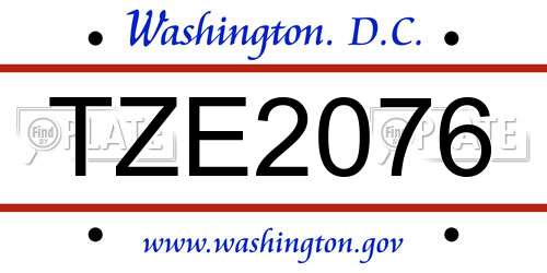 TZE2076 District Of Columbia License Plate