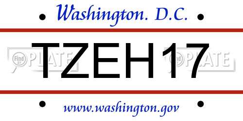 TZEH17 District Of Columbia License Plate