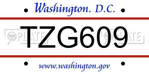 TZG609 District Of Columbia License Plate