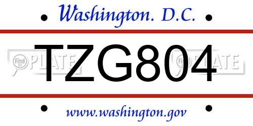 TZG804 District Of Columbia License Plate