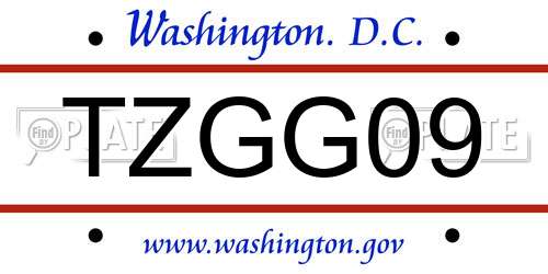 TZGG09 District Of Columbia License Plate