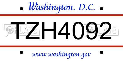TZH4092 District Of Columbia License Plate