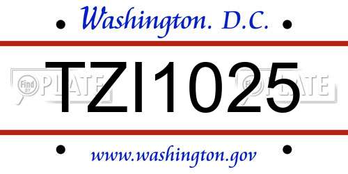 TZI1025 District Of Columbia License Plate