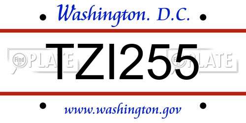 TZI255 District Of Columbia License Plate