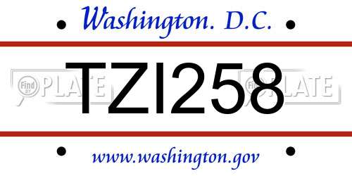 TZI258 District Of Columbia License Plate