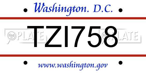 TZI758 District Of Columbia License Plate