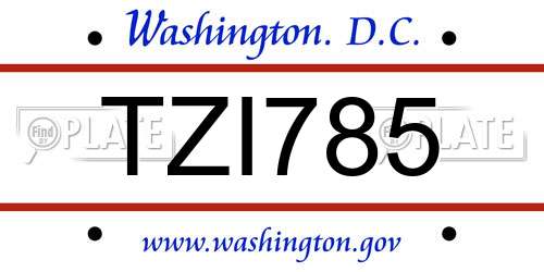 TZI785 District Of Columbia License Plate
