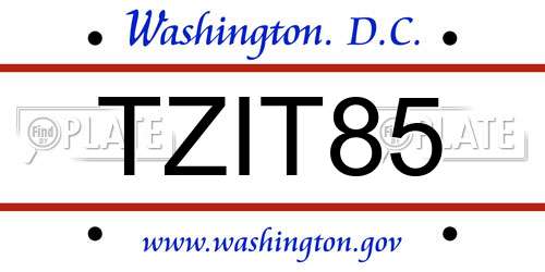 TZIT85 District Of Columbia License Plate