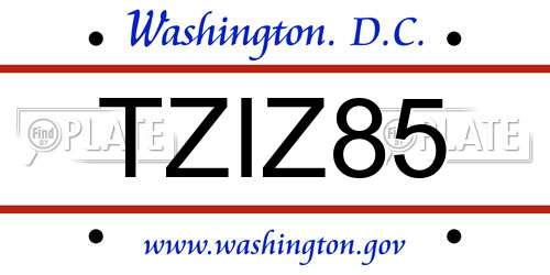 TZIZ85 District Of Columbia License Plate