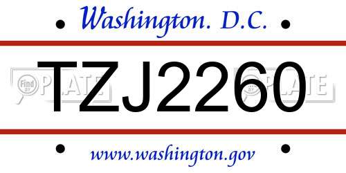 TZJ2260 District Of Columbia License Plate