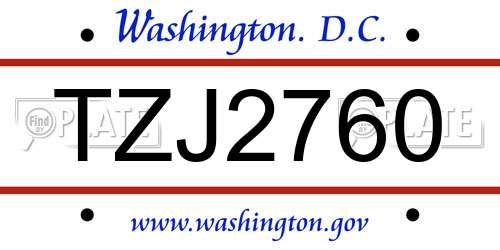 TZJ2760 District Of Columbia License Plate