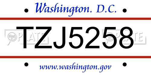 TZJ5258 District Of Columbia License Plate