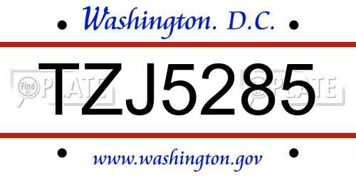 TZJ5285 District Of Columbia License Plate