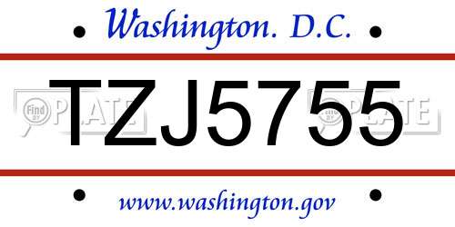 TZJ5755 District Of Columbia License Plate