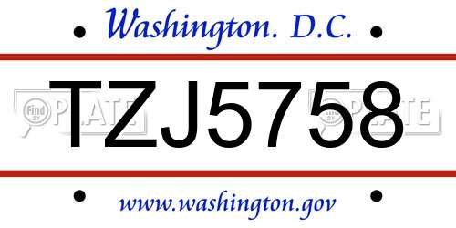TZJ5758 District Of Columbia License Plate