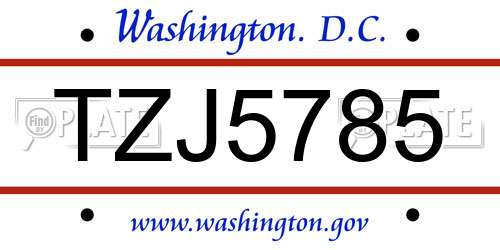 TZJ5785 District Of Columbia License Plate