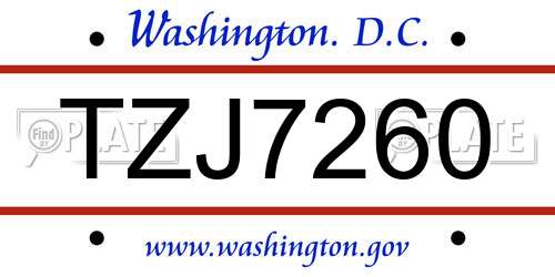 TZJ7260 District Of Columbia License Plate