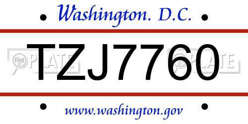 TZJ7760 District Of Columbia License Plate