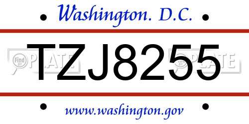 TZJ8255 District Of Columbia License Plate