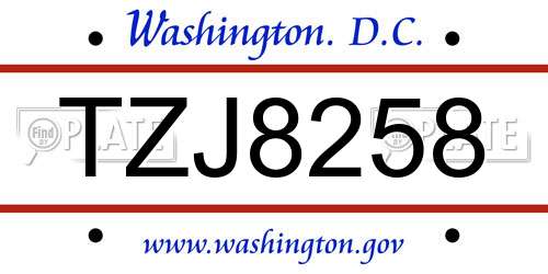 TZJ8258 District Of Columbia License Plate