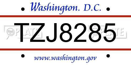 TZJ8285 District Of Columbia License Plate