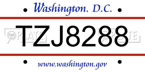 TZJ8288 District Of Columbia License Plate