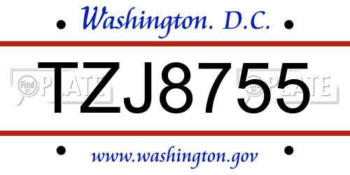 TZJ8755 District Of Columbia License Plate