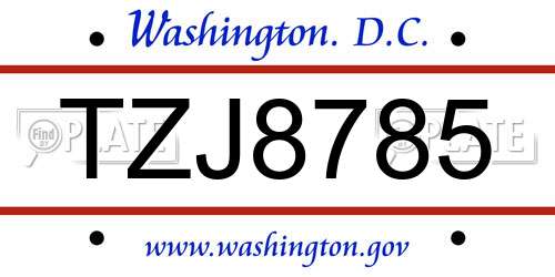 TZJ8785 District Of Columbia License Plate