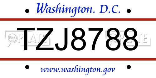 TZJ8788 District Of Columbia License Plate