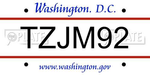 TZJM92 District Of Columbia License Plate