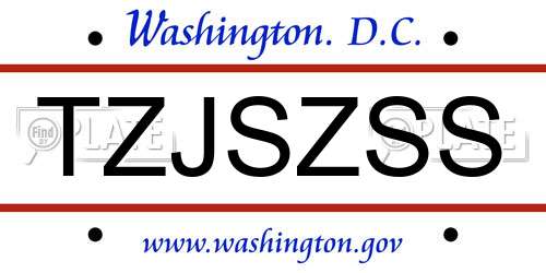TZJSZSS District Of Columbia License Plate