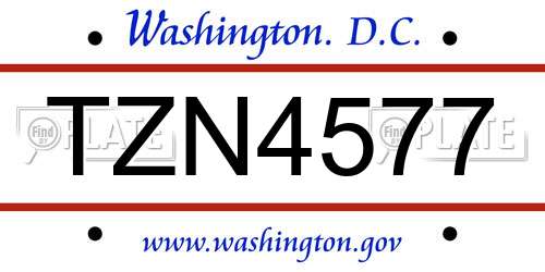 TZN4577 District Of Columbia License Plate